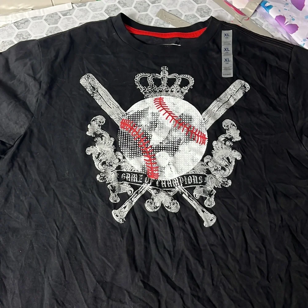 Old Navy Youth XL Black Short Sleeve Graphic Baseball T